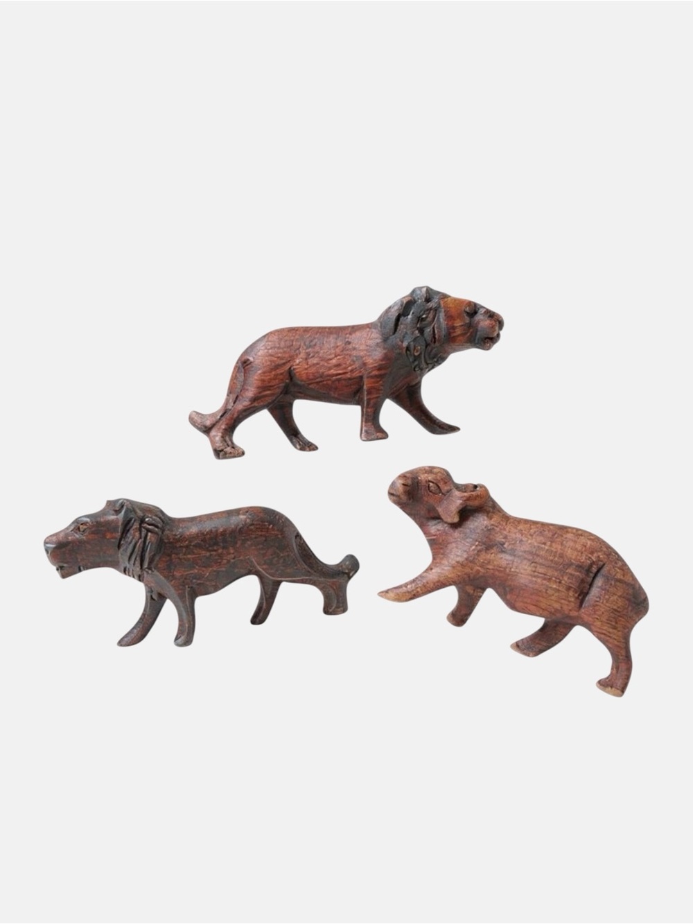 Vintage Handcrafted Sapele Wood Animal Figurine Set EUC